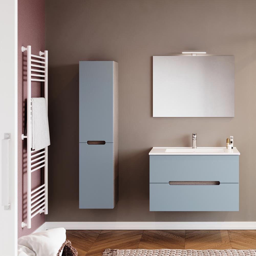 mobile-bagno-sospeso-con-lavabo-in-ceramica,-cassetti-e-specchio-stream-cm-80-blu-pastello-opaco-e-rovere-fumo mobile-bagno-sospeso-con-lavabo-in-ceramica,-cassetti-e-specchio-stream-cm-80-blu-pastello-opaco-e-rovere-fumo