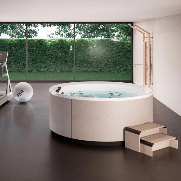 novellini-minipiscina-idromassaggio-rotonda-5-posti-divina-r-standard-28-jets-con-pannelli-argilla