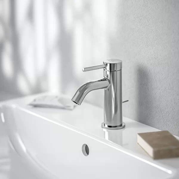 ideal-standard-miscelatore-monocomando-lavabo-ceraline-nuovo-bd846aa-cromo-con-sistema-di-scarico-vista-laterale-lato-destro-installazione-bagno