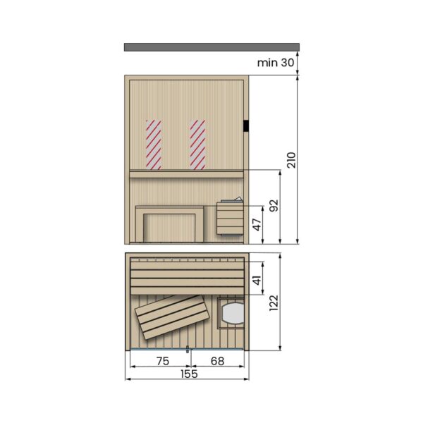 novellini-fun-sauna-finlandese-155x122-dimensioni