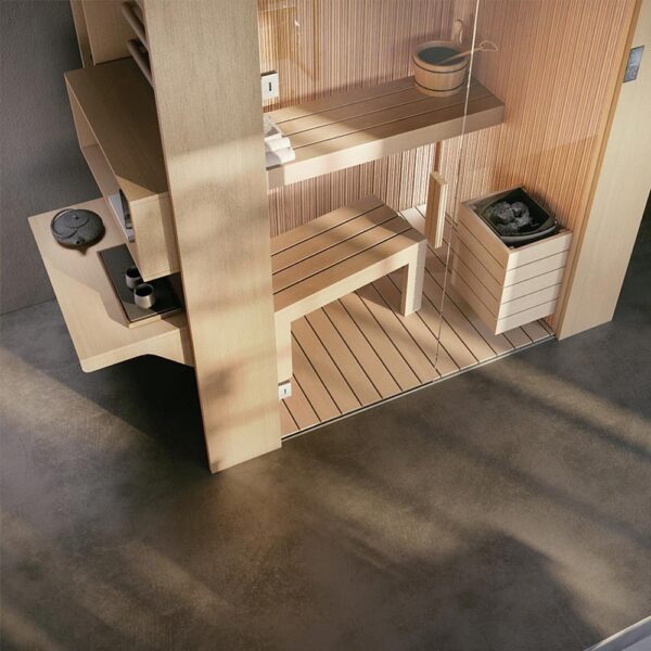novellini-fun-sauna-finlandese-188x122-in-legno-nordic-fir-con-accessori-panca,-sgabello,-secchiello-e-stufa-a-pietre