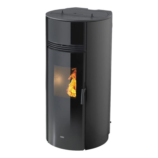 klover-termostufa-pellet-idro-thermosuper-120s-15,6-kw-a++-cinque-stelle-colore-matt-black-vista-laterale